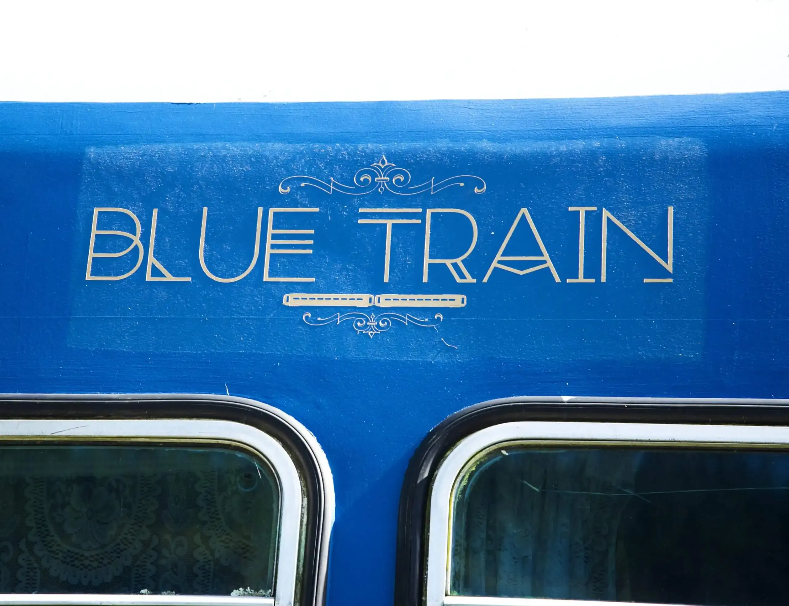 The Blue Train lettering on the side of the restored carriage